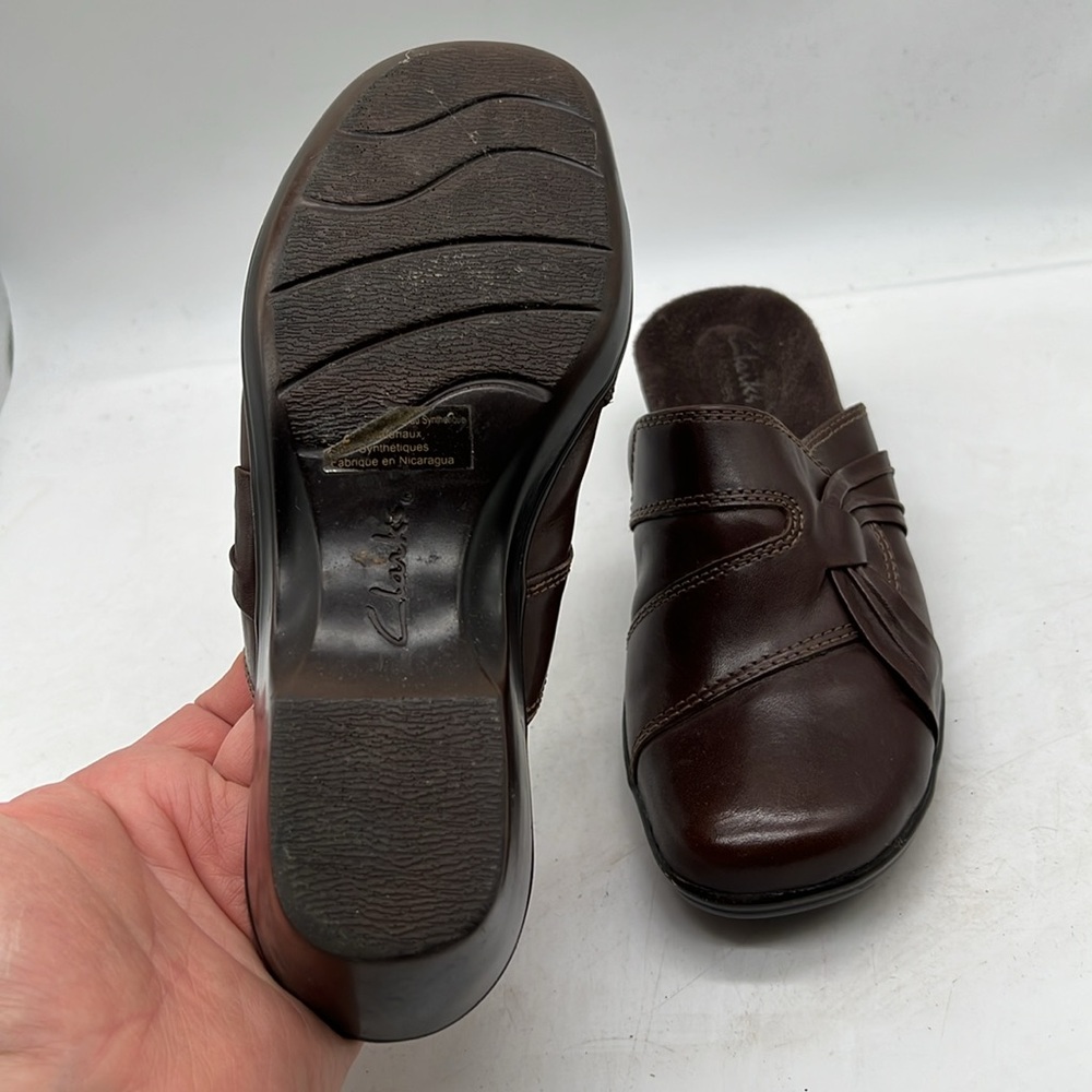 Clarks Bendables 62896 Dark Brown Leather Slip On Comfort Mule Clogs Size 7 - Picture 4 of 6